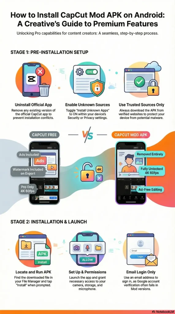 How to download & Install CapCut Mod APK infographics